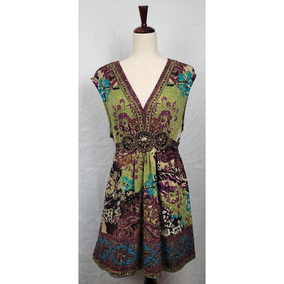 Beige by eci Polyester Women's XL Brown and Green Blouse - Picture 1 of 6